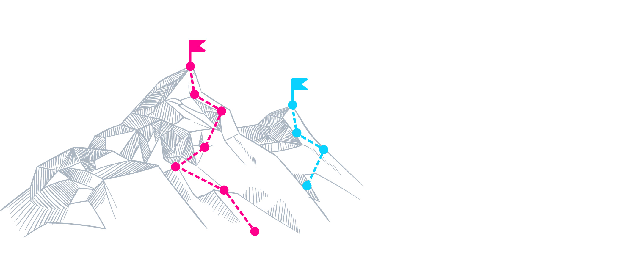 Berg-Grafik mit Wegen zum Gipfel