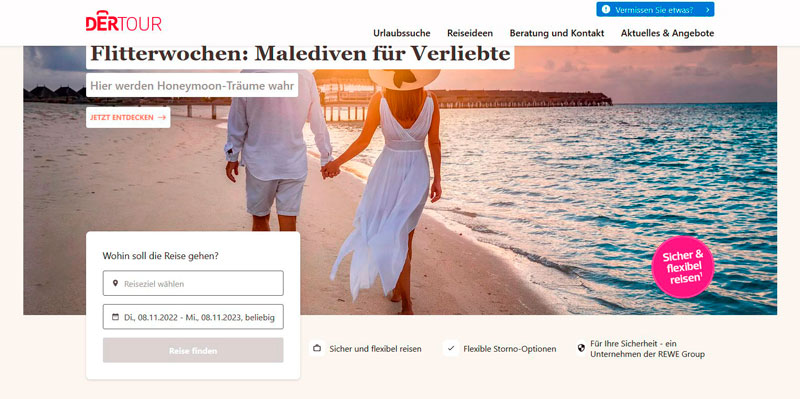 DERTOUR Webseite screenshot