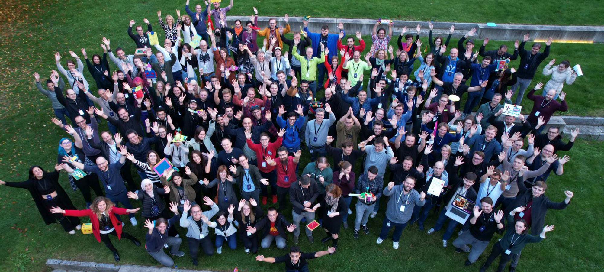 Drone group photo from the company attendees